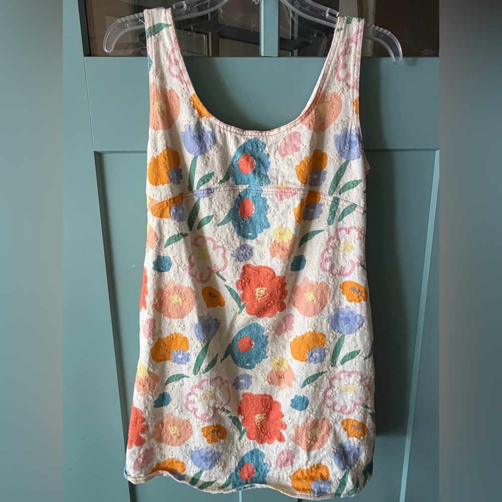 AUREUM Cream Embroidered Cotton dress with Multicolor Floral Accents